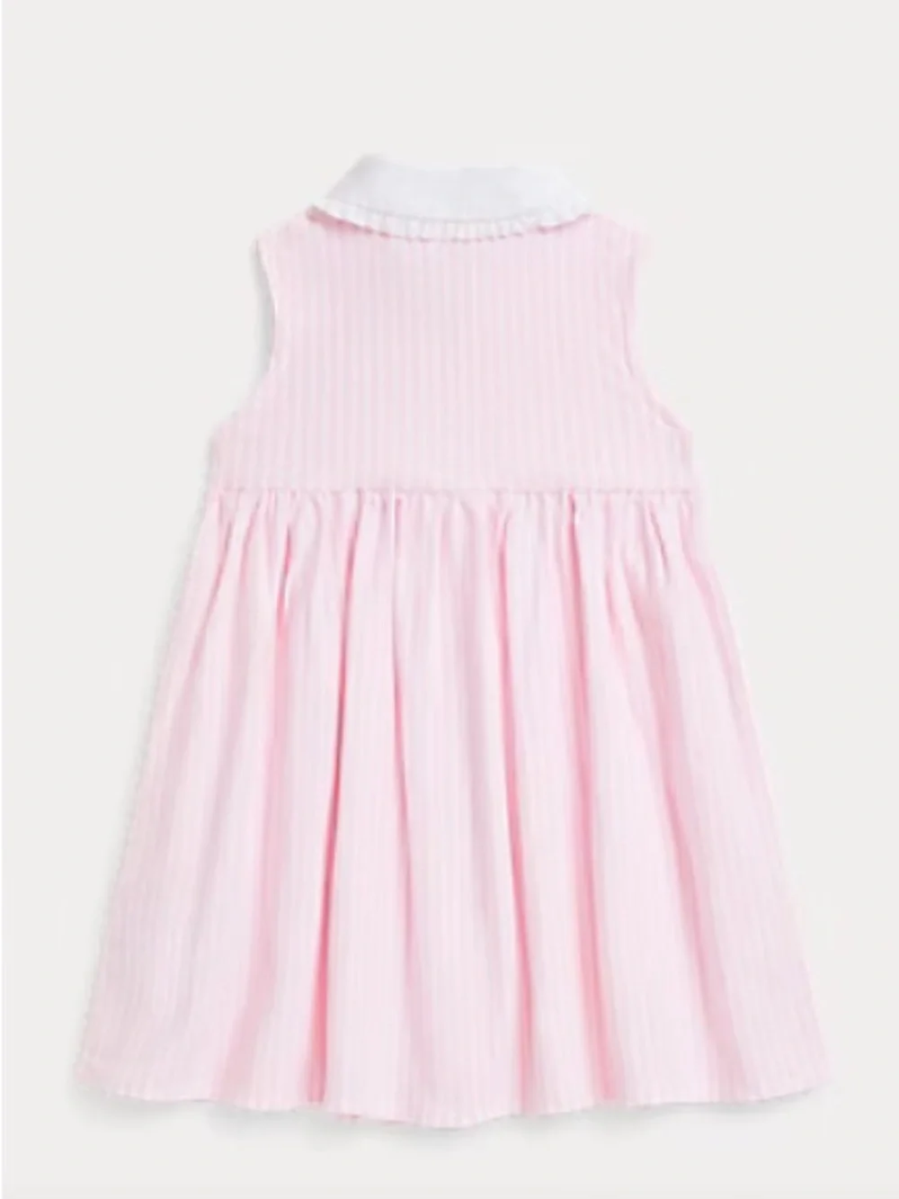 Ralph Lauren Pink and White Striped With Trim Ruffles Collar Oxford Baby Dress